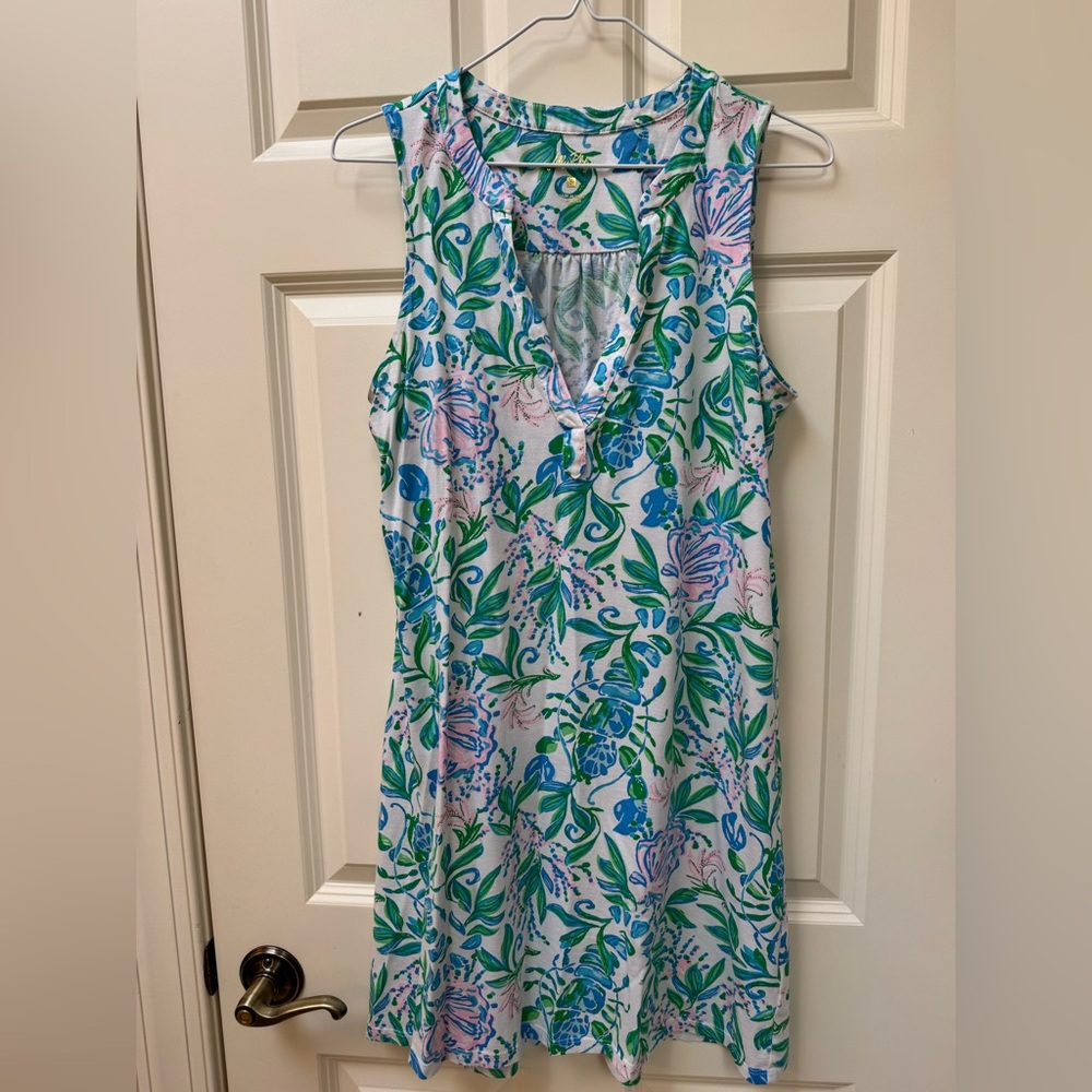 Lilly Pulitzer Green, Blue & Pink Floral Sleeveless V-Neck Mini Dress